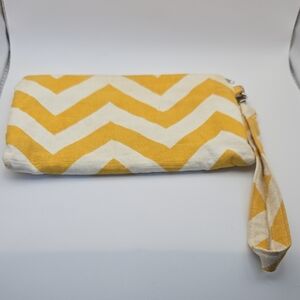 Yellow & White Chevron Wristlet Zipper Pouch Detachable Strap